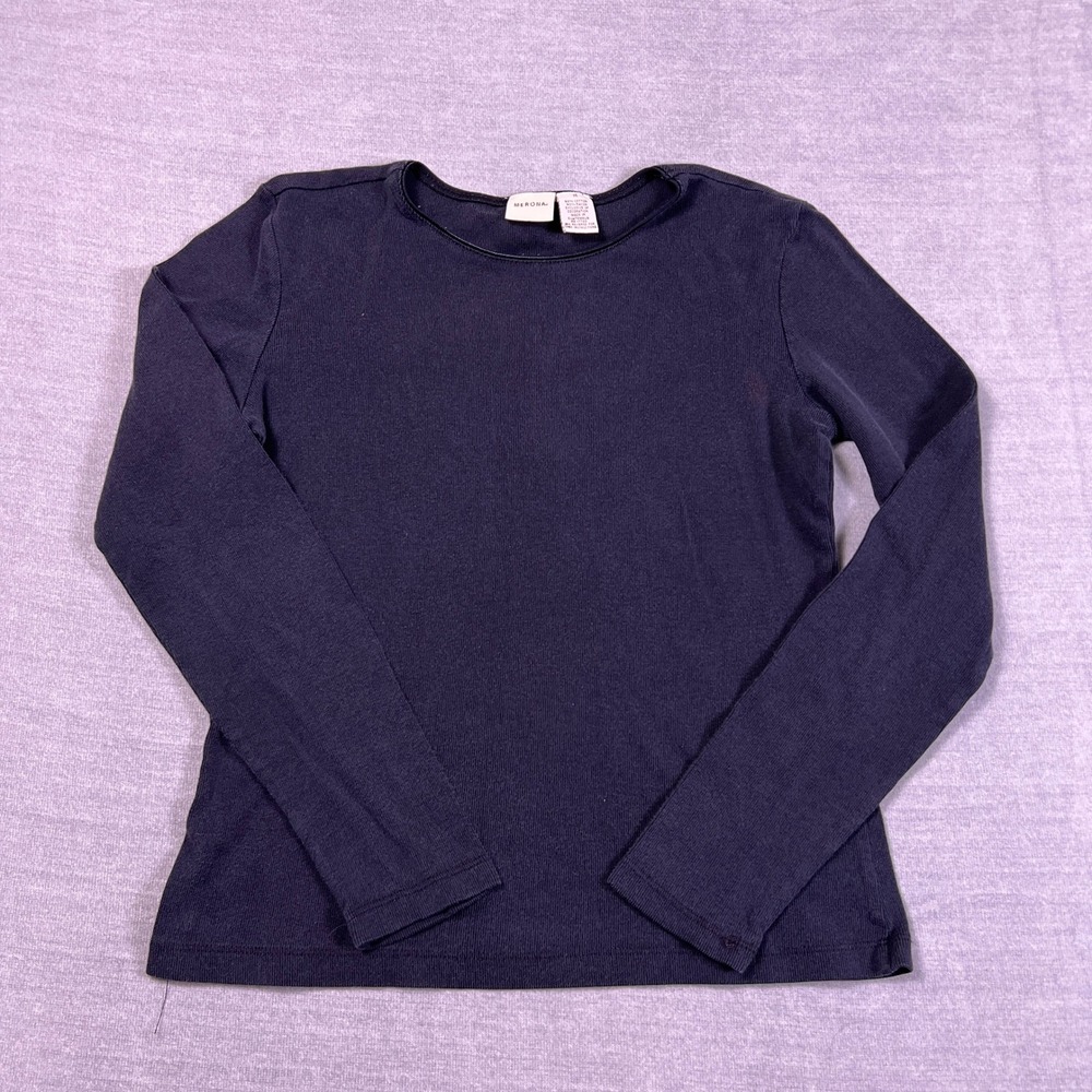 Merona Essential Long Sleeve Scoop Neck Tee Women Small Black Cotton‎ Blend
